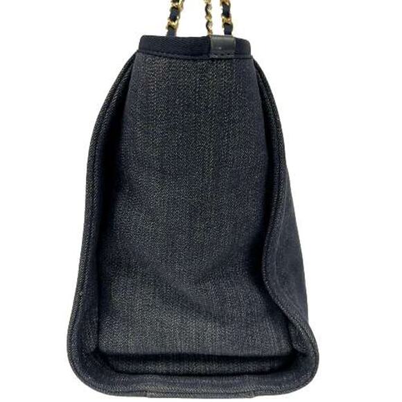 Authentic CHANEL CC Canvas MM Deauville Tote Blue Denim Navy Chain Shoulder Bag - Picture 3 of 16